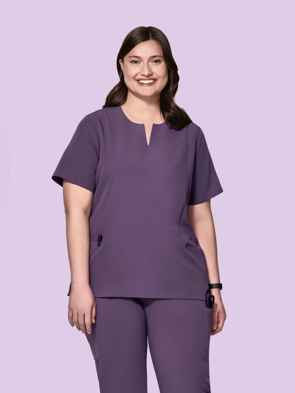 Mandala 5 Pocket Notch Neck Scrub Top in Hyacinth
